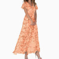 Women's Flutter-Sleeve V-Neck Floral Dress Maxi Length - Orange