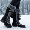 Women's Foldover Fur-Trimmed Lace-Up Mid-Calf Snow Boots - Black