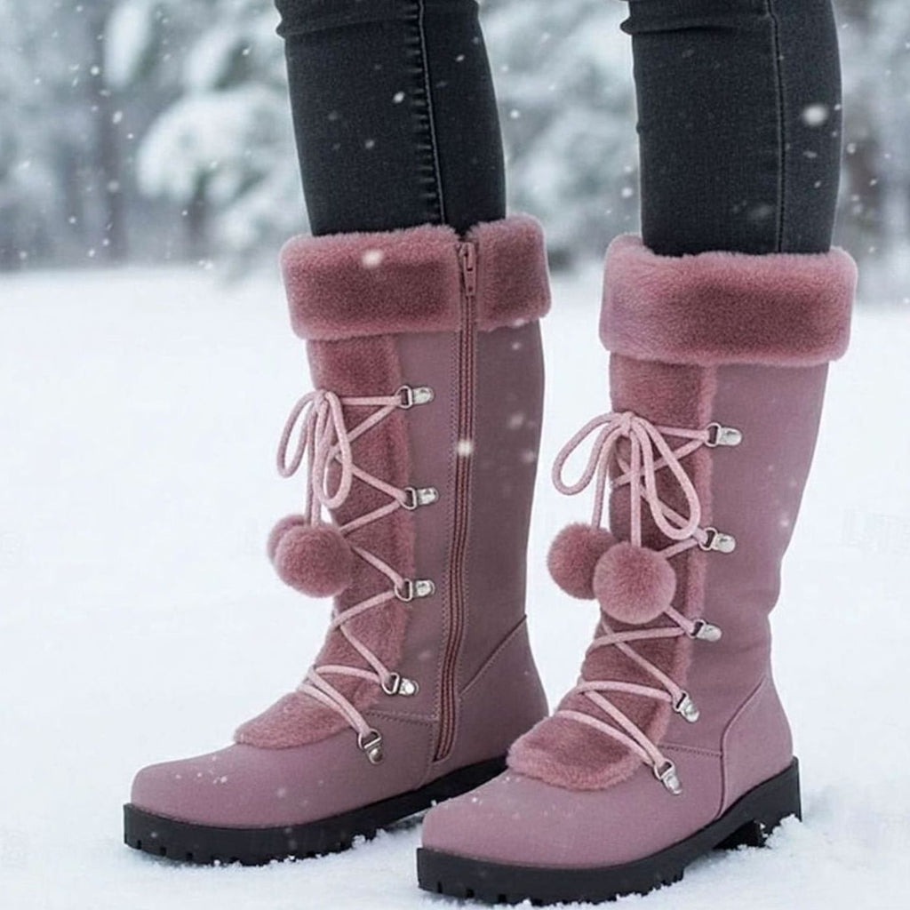 Women's Foldover Fur-Trimmed Lace-Up Mid-Calf Snow Boots - Purple