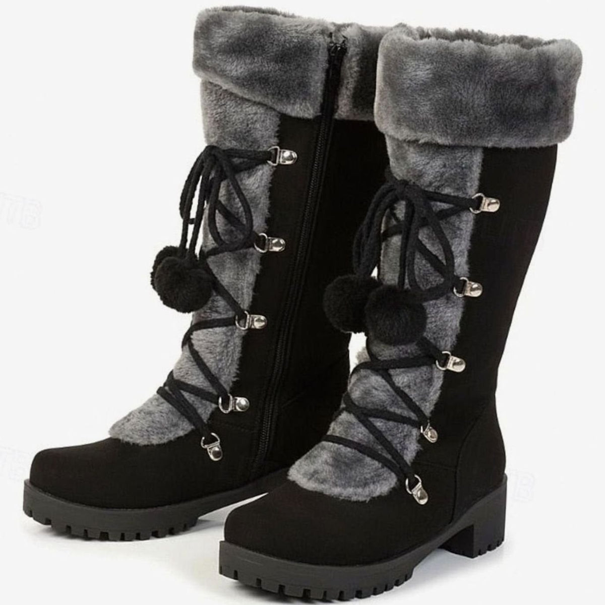 Women's Foldover Fur-Trimmed Lace-Up Mid-Calf Snow Boots