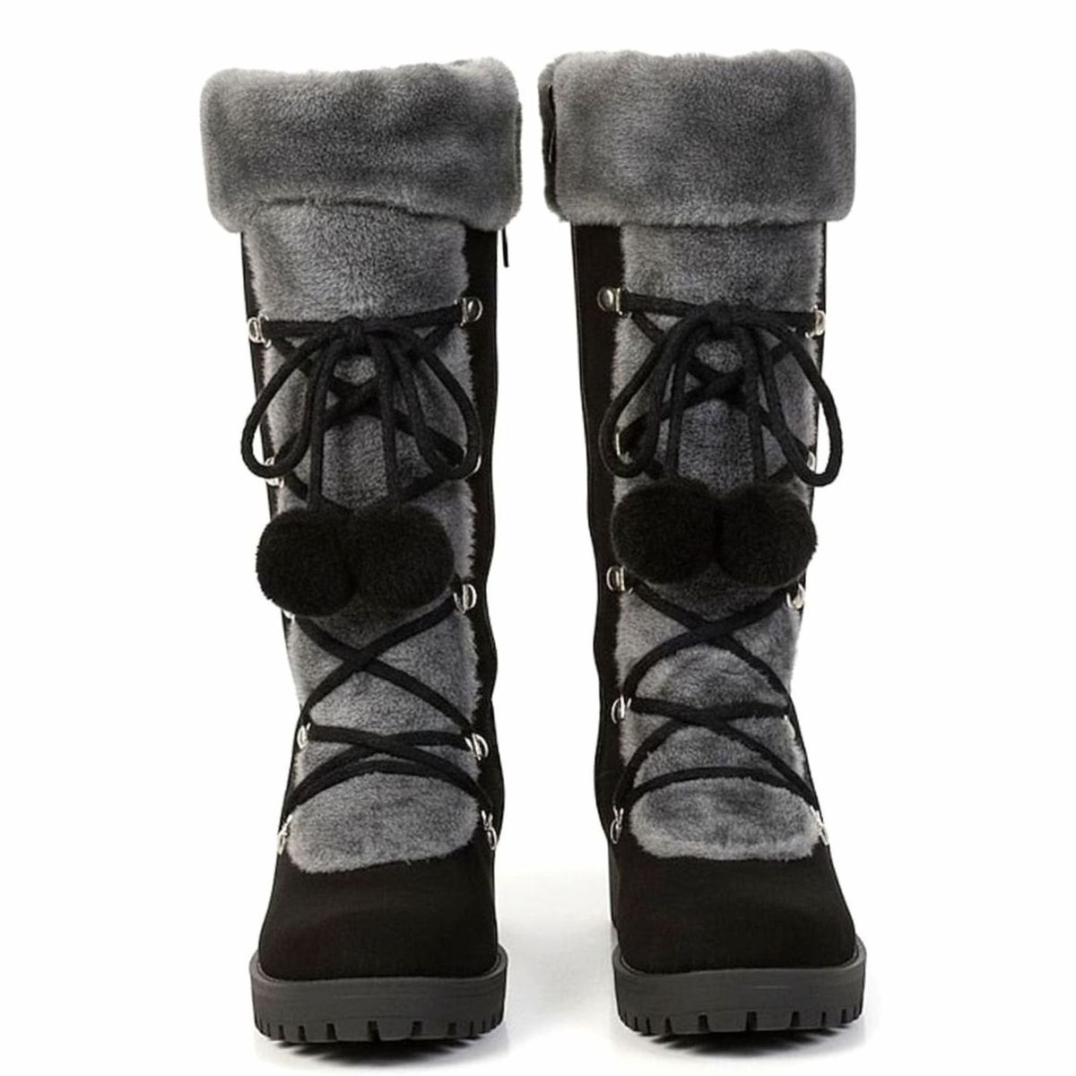 Women's Foldover Fur-Trimmed Lace-Up Mid-Calf Snow Boots