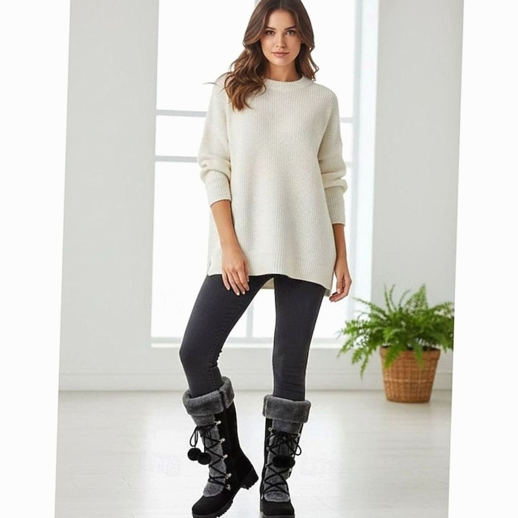 Women's Foldover Fur-Trimmed Lace-Up Mid-Calf Snow Boots