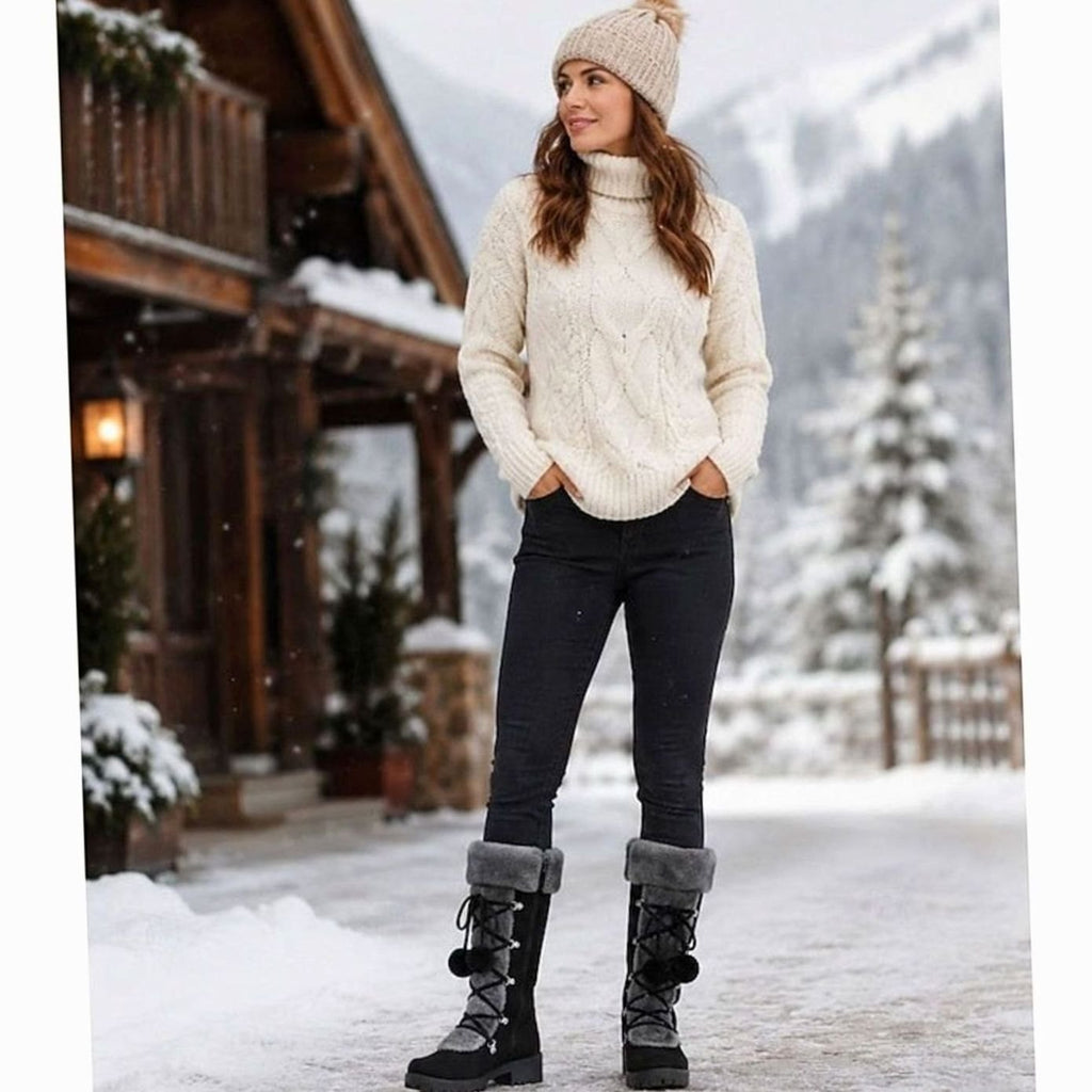 Women's Foldover Fur-Trimmed Lace-Up Mid-Calf Snow Boots