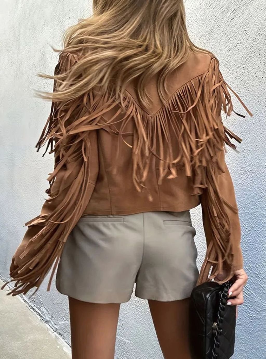 Women's Fringed Suede-Feel Cropped Short Jacket