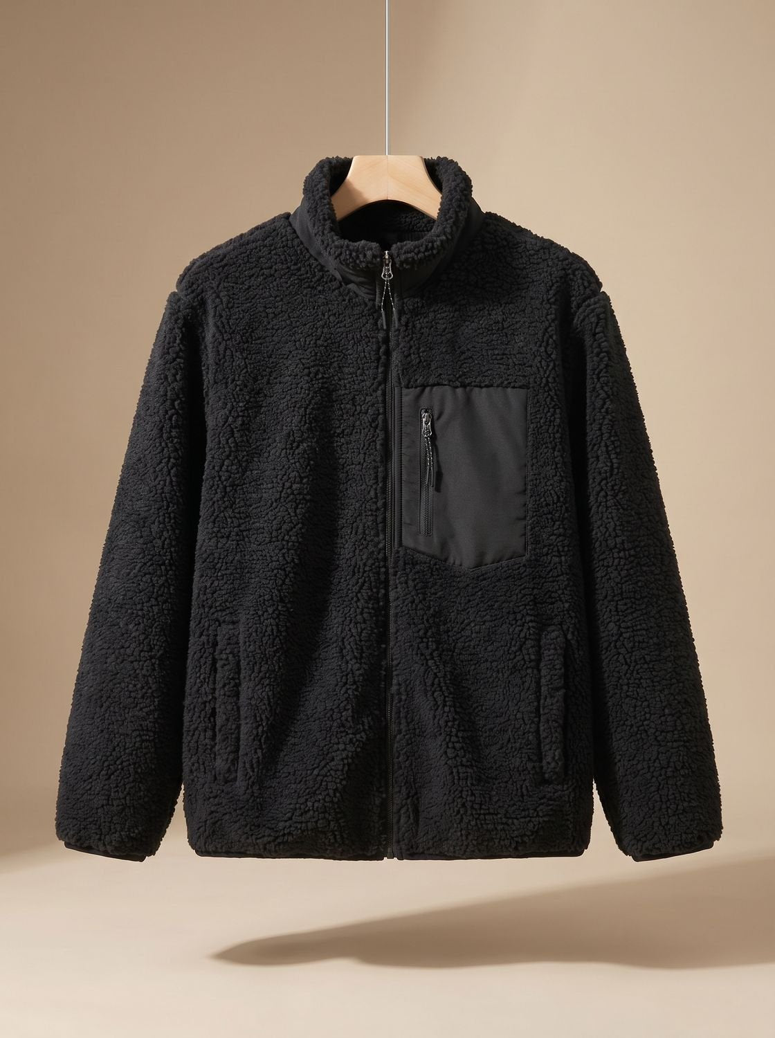 Women's Full Zip-Up Sherpa Fleece Relaxed-Fit Jacket - Black