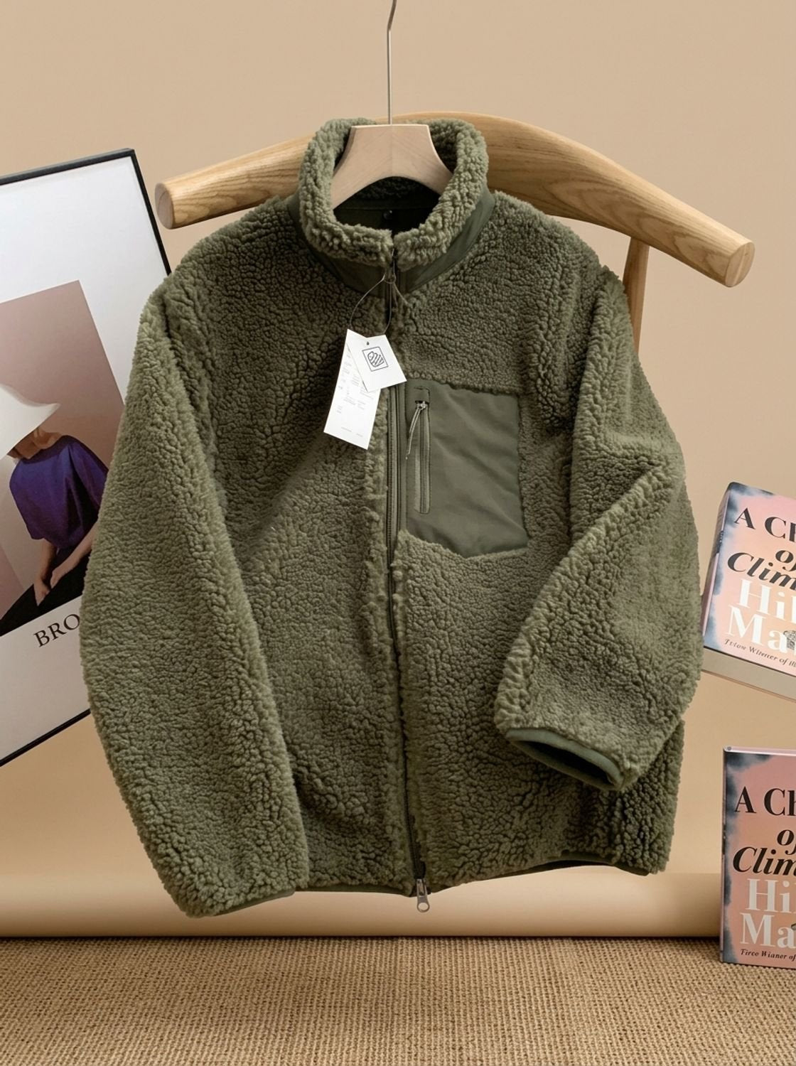 Women's Full Zip-Up Sherpa Fleece Relaxed-Fit Jacket - Army Green