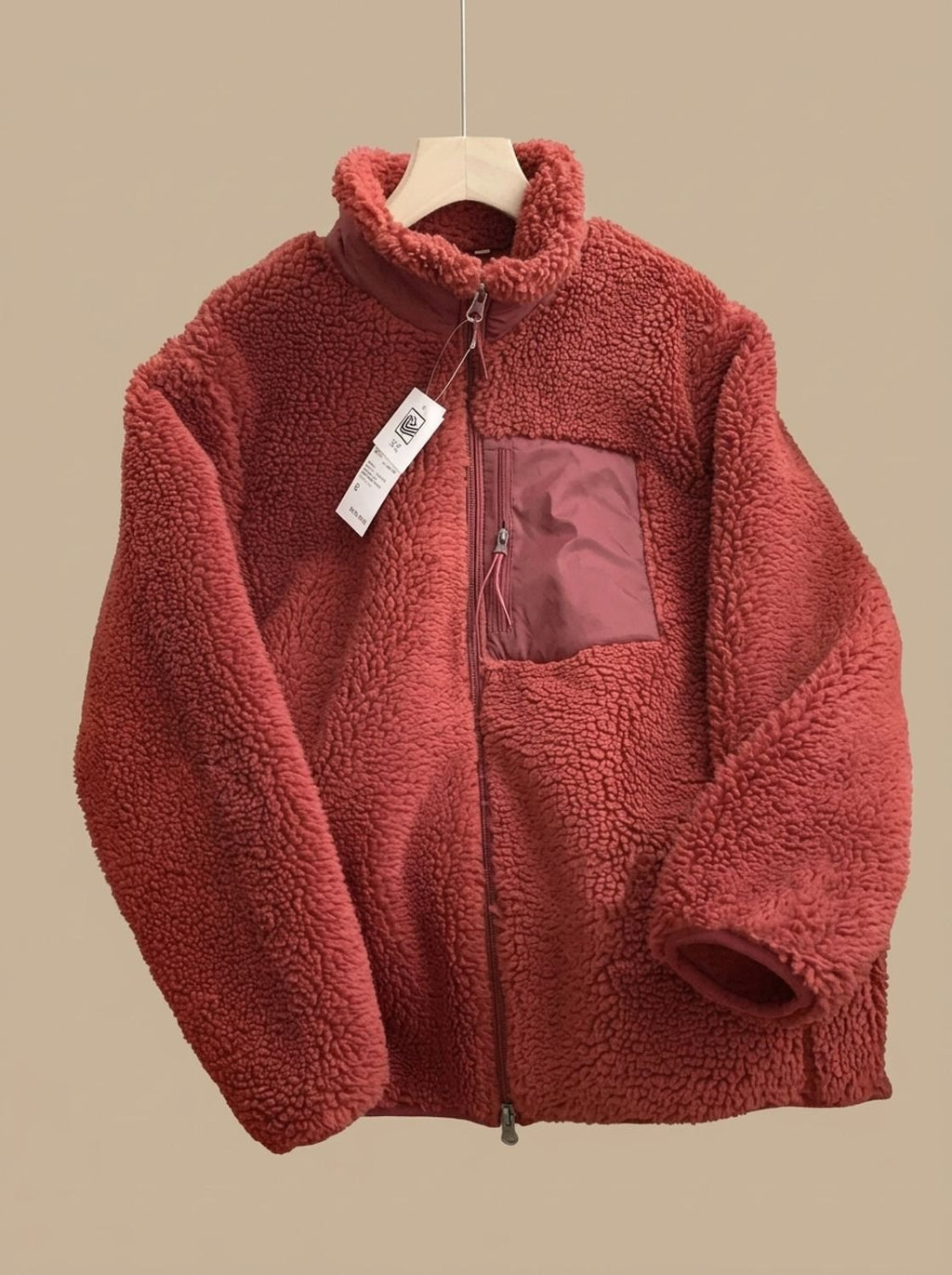 Women's Full Zip-Up Sherpa Fleece Relaxed-Fit Jacket - Red