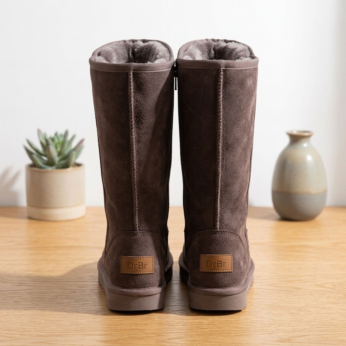Women's Fur-Lined Genuine Leather Knee High Boots Waterproof