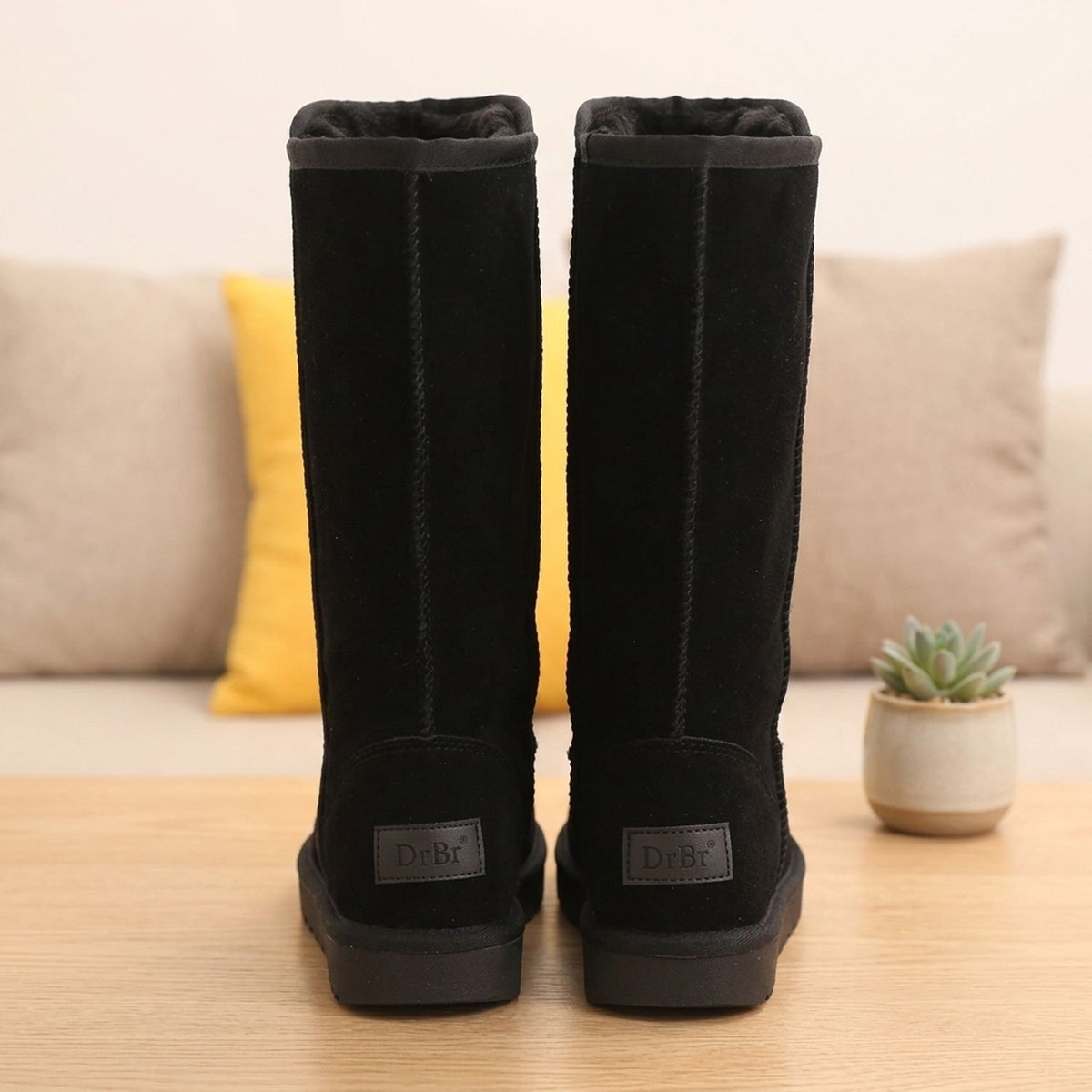 Women's Fur-Lined Genuine Leather Knee High Boots Waterproof