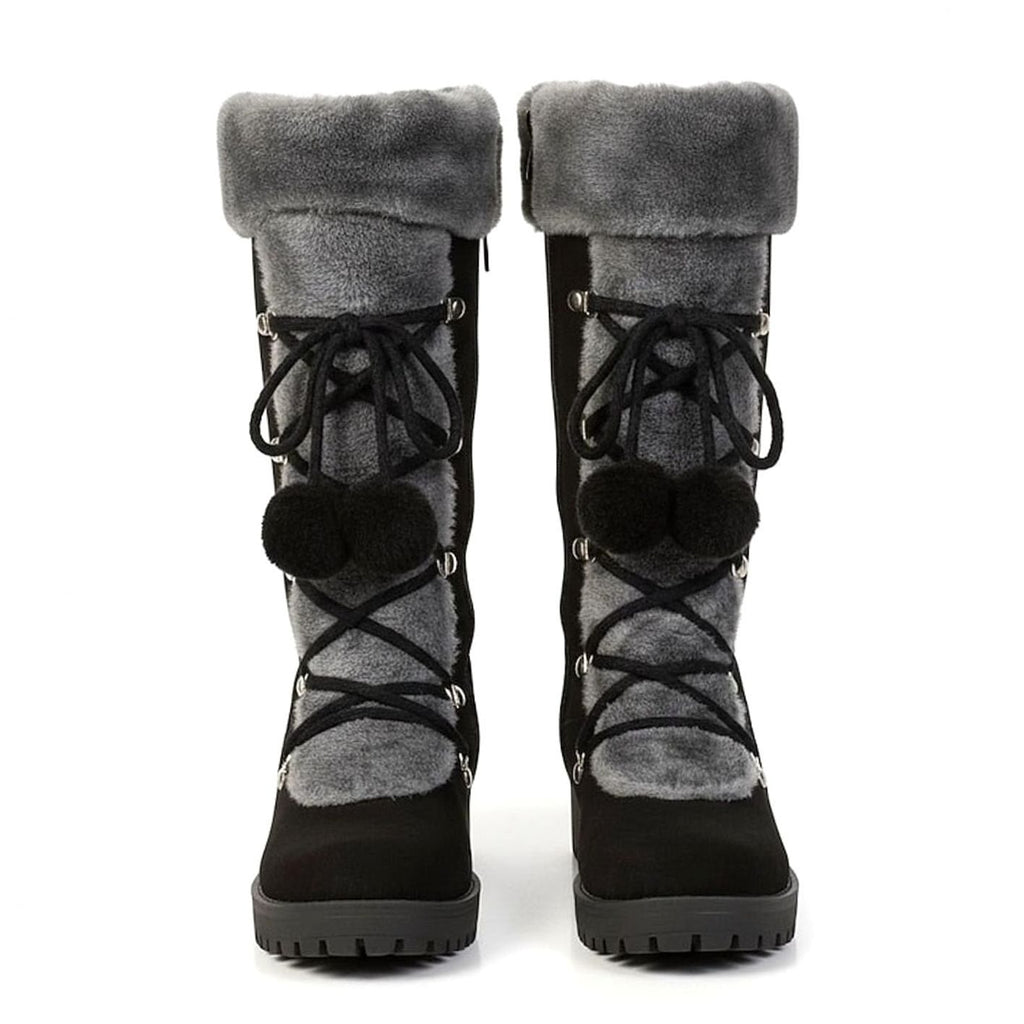 Women's Fur-Trimmed Lace-Up Mid-Calf Snow Boots