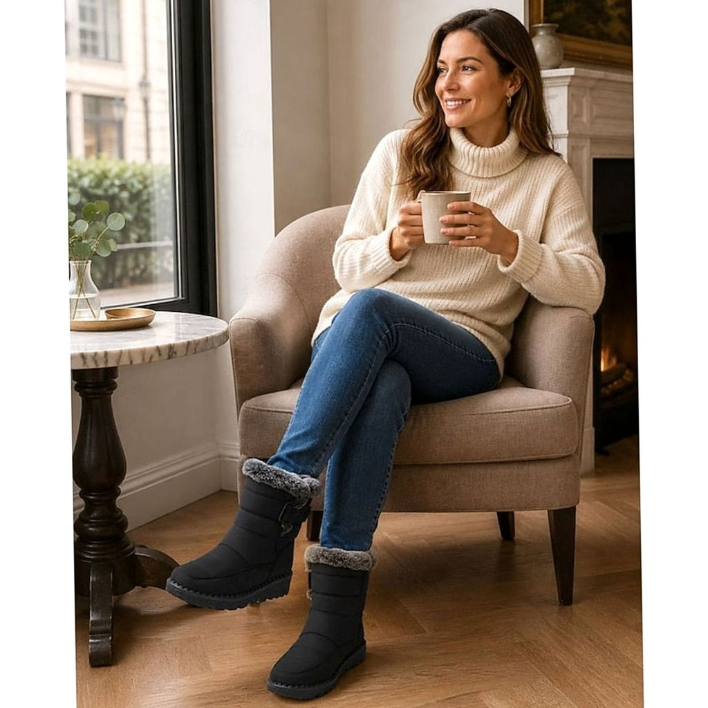 Women's Fur-Trimmed Quilted Slip-On Snow Boots