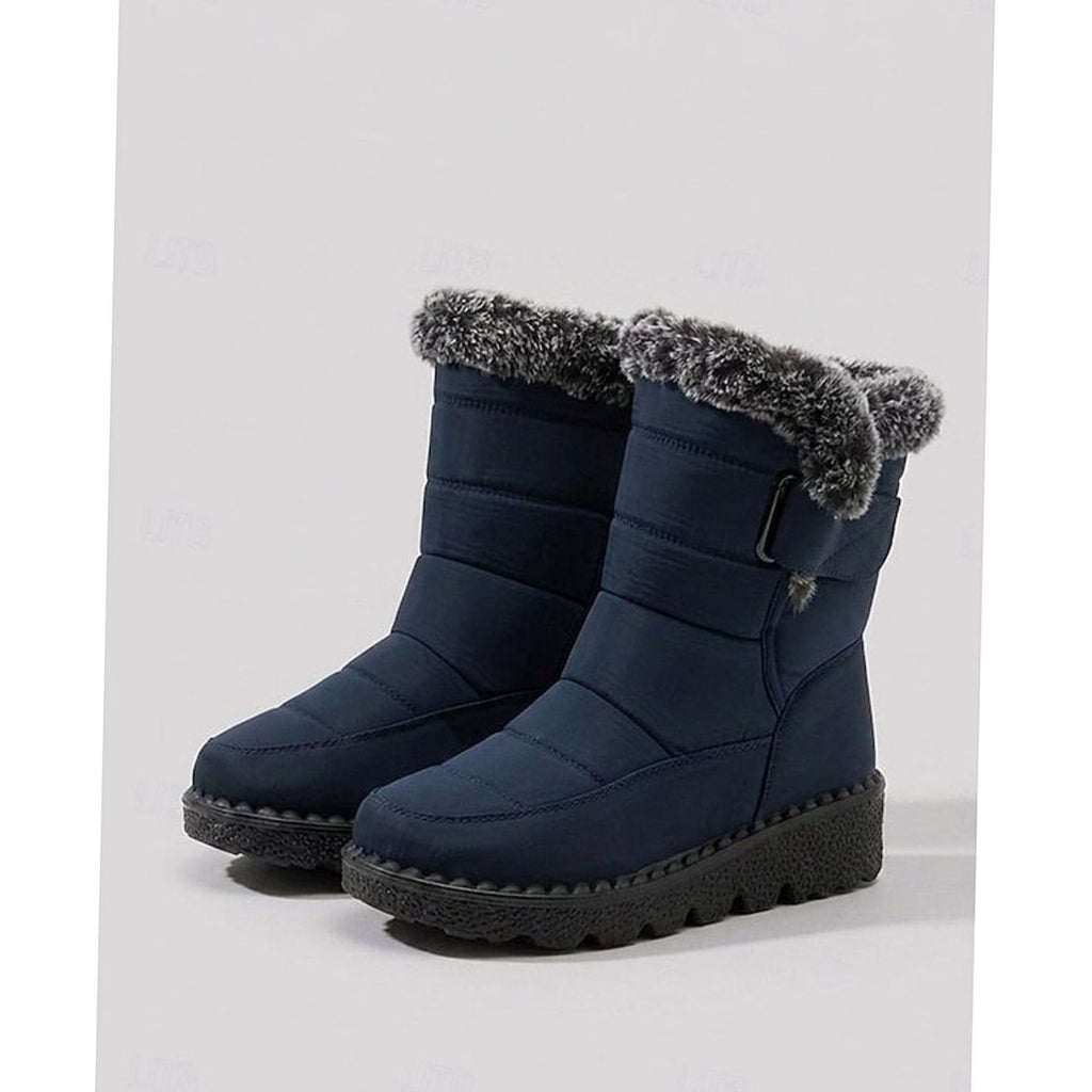 Women's Fur-Trimmed Quilted Slip-On Snow Boots - Blue