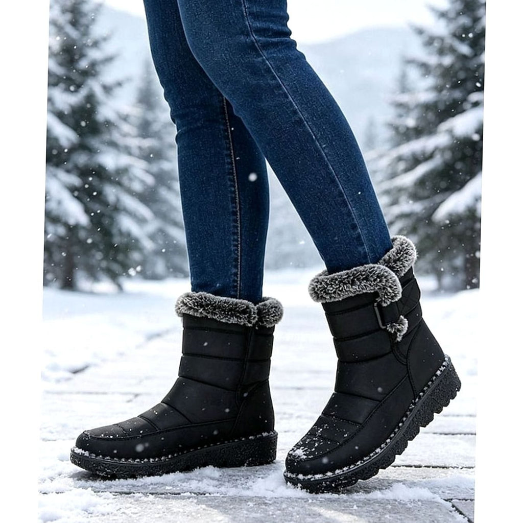 Women's Fur-Trimmed Quilted Slip-On Snow Boots