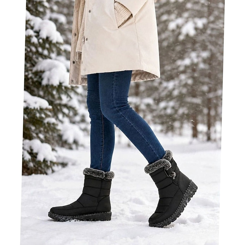 Women's Fur-Trimmed Quilted Slip-On Snow Boots