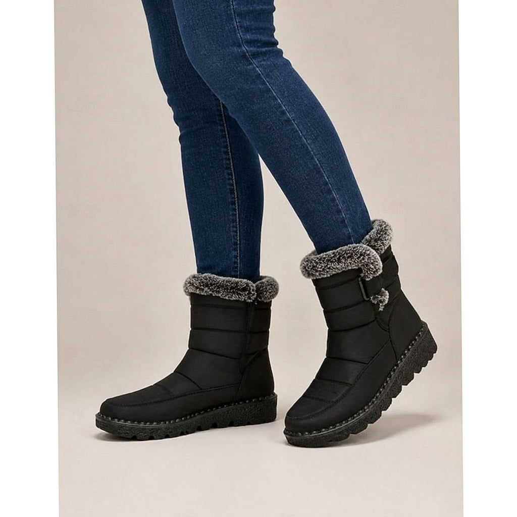 Women's Fur-Trimmed Quilted Slip-On Snow Boots