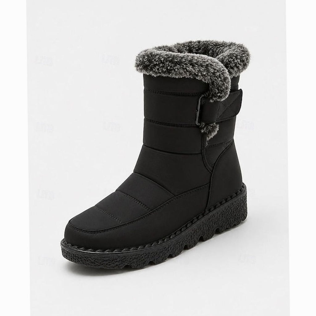 Women's Fur-Trimmed Quilted Slip-On Snow Boots