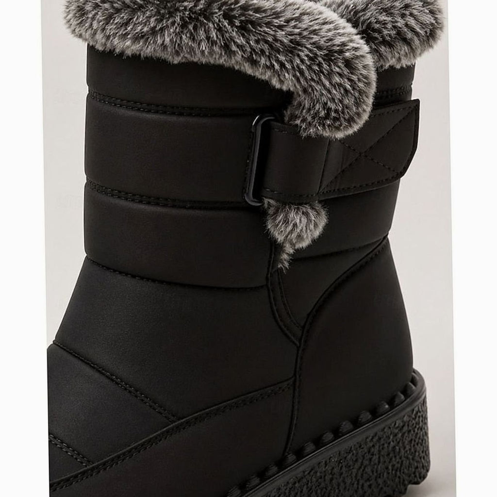 Women's Fur-Trimmed Quilted Slip-On Snow Boots