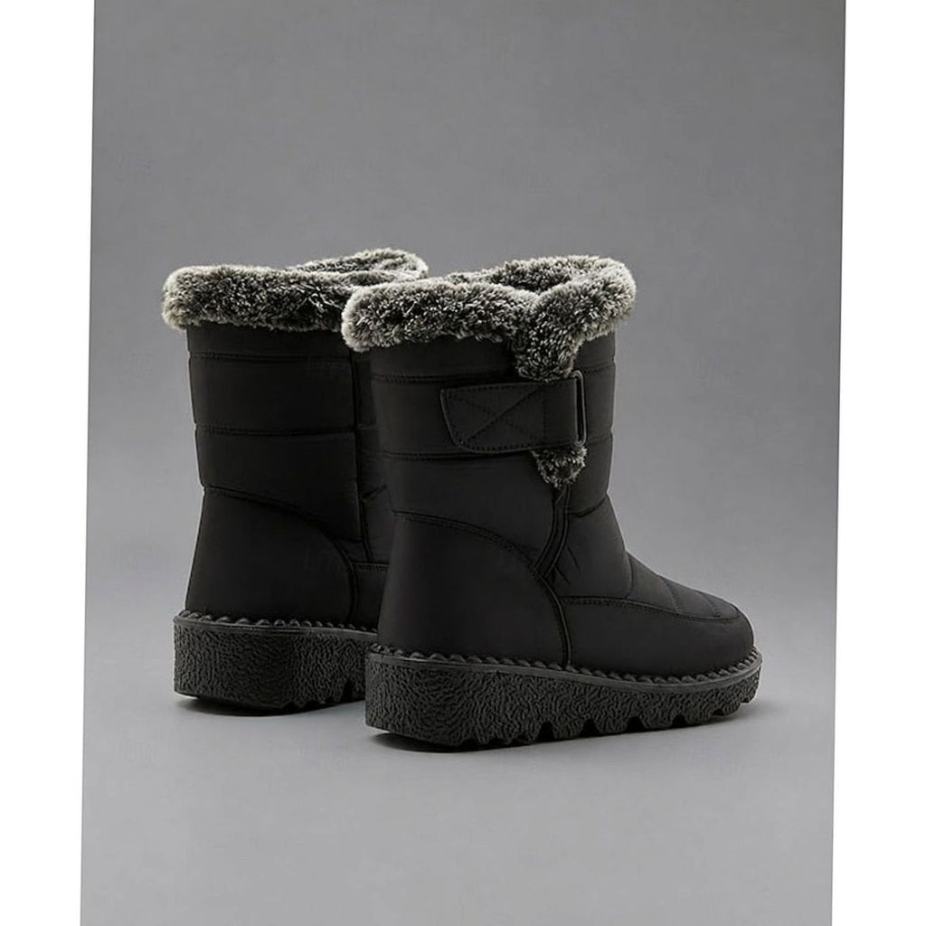 Women's Fur-Trimmed Quilted Slip-On Snow Boots