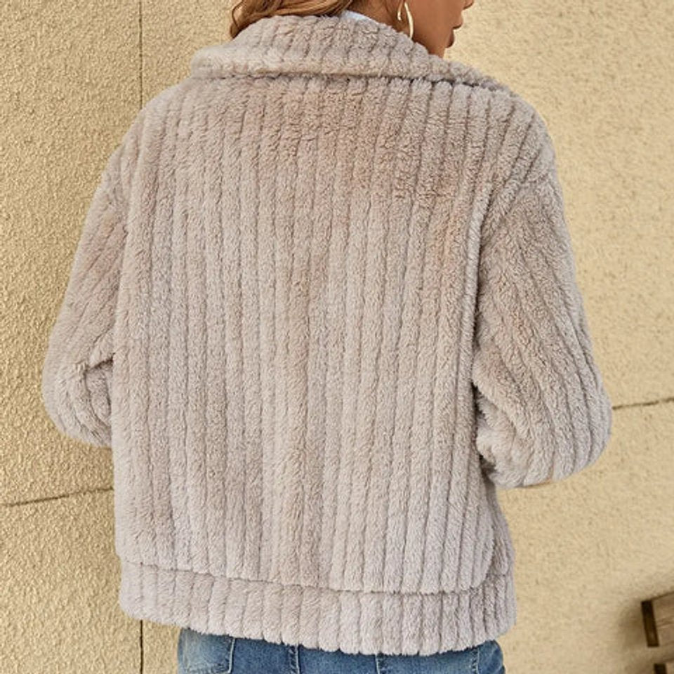 Women's Fuzzy Zip-Up Quilted Jacket Plush Fleece Cardigan Coat