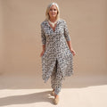 Women's Geometric Print V-Neck Two Piece Set Maxi Top Pants - Gray