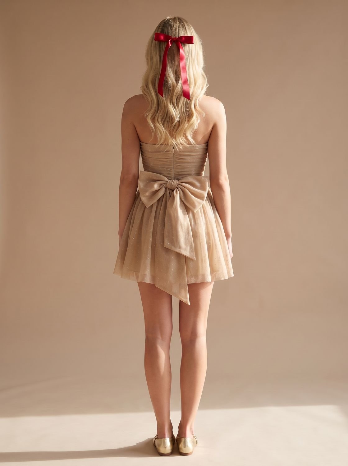 Women's Glitter Pleated Strapless Bustier Christmas Party Mini Dress