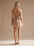 Women's Glitter Pleated Strapless Bustier Christmas Party Mini Dress - Gold