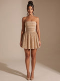 Women's Glitter Strapless Fit-and-Flare Mini Sequin Dress - Gold
