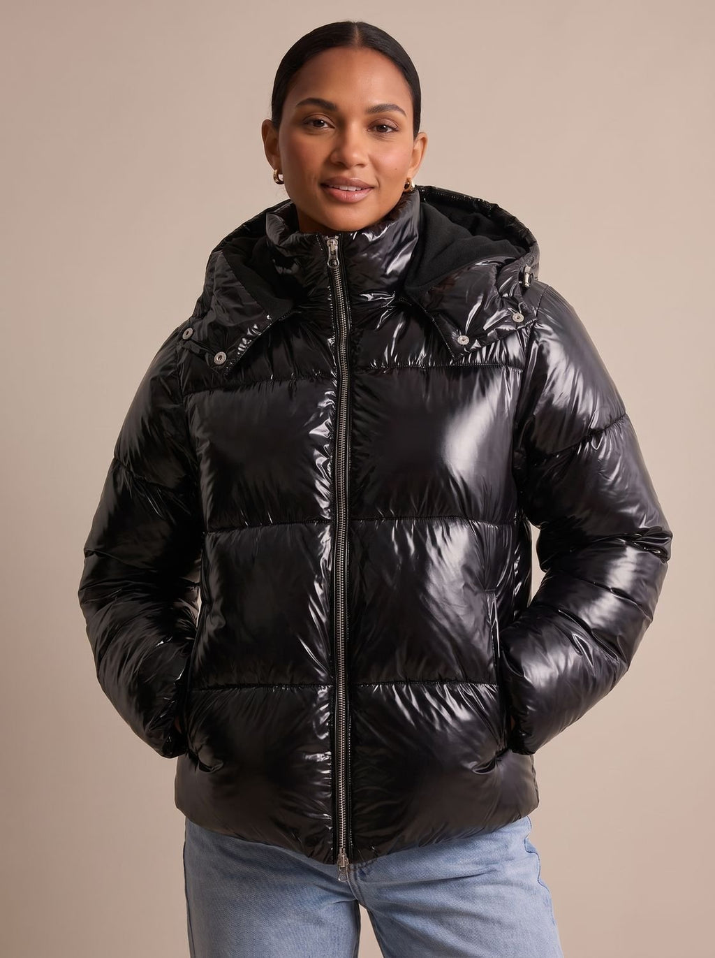 Women's Glossy Hooded Quilted Puffer Jacket
