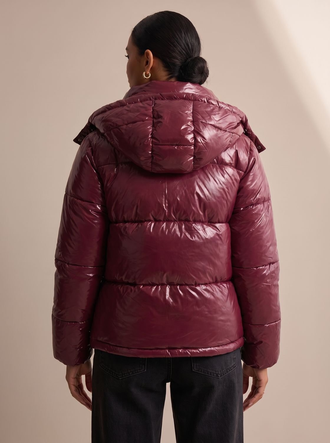 Women's Glossy Hooded Quilted Puffer Jacket