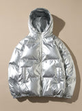 Women's Glossy Stand-Collar Quilted Puffer Jacket - Hood Silver