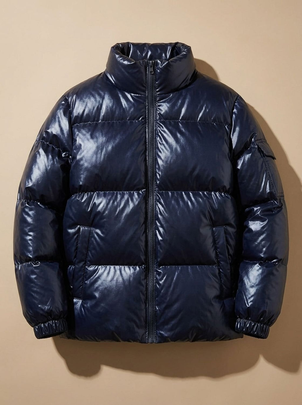 Women's Glossy Stand-Collar Quilted Puffer Jacket - Stand Collar Blue