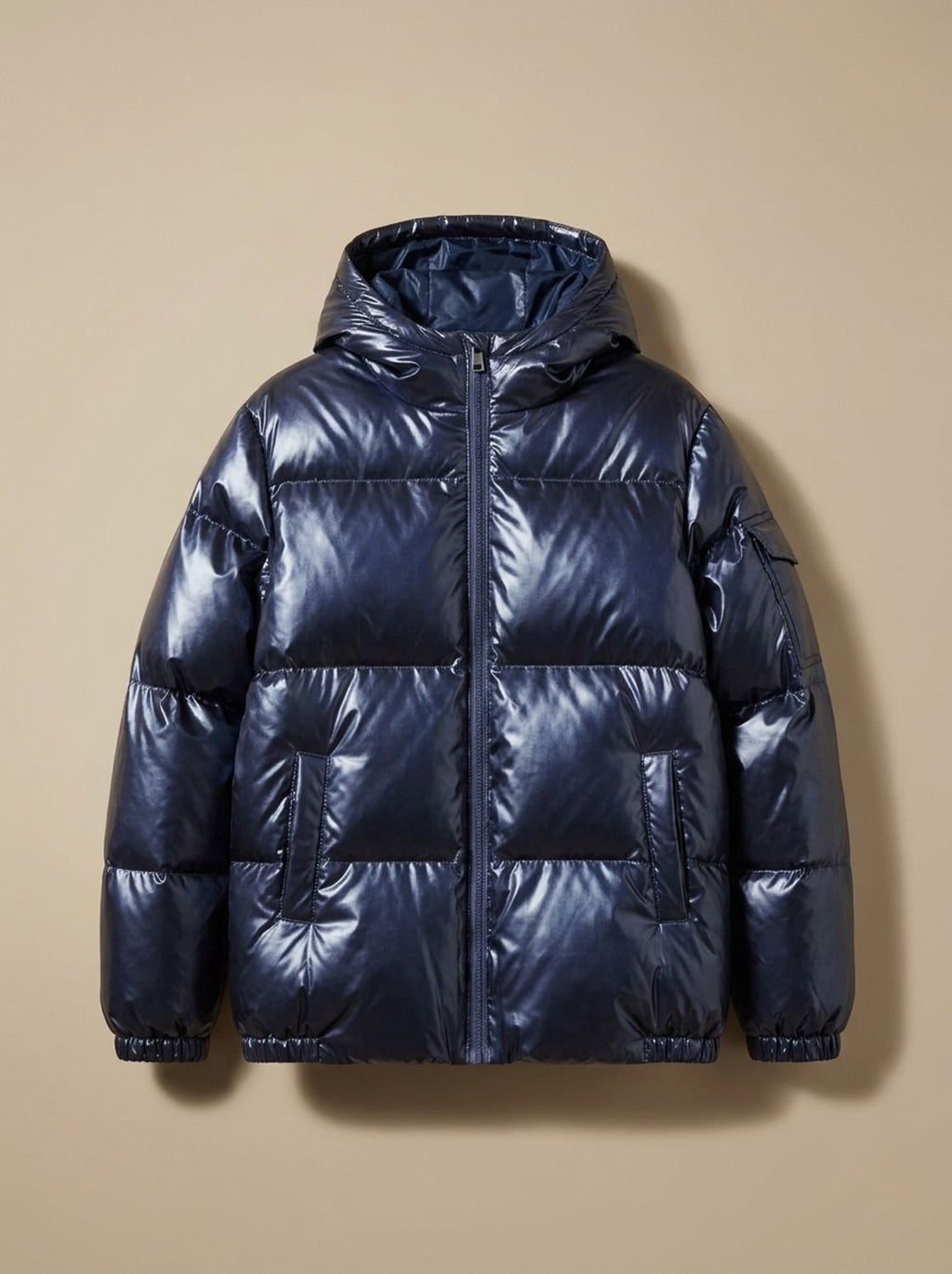 Women's Glossy Stand-Collar Quilted Puffer Jacket - Hood Blue