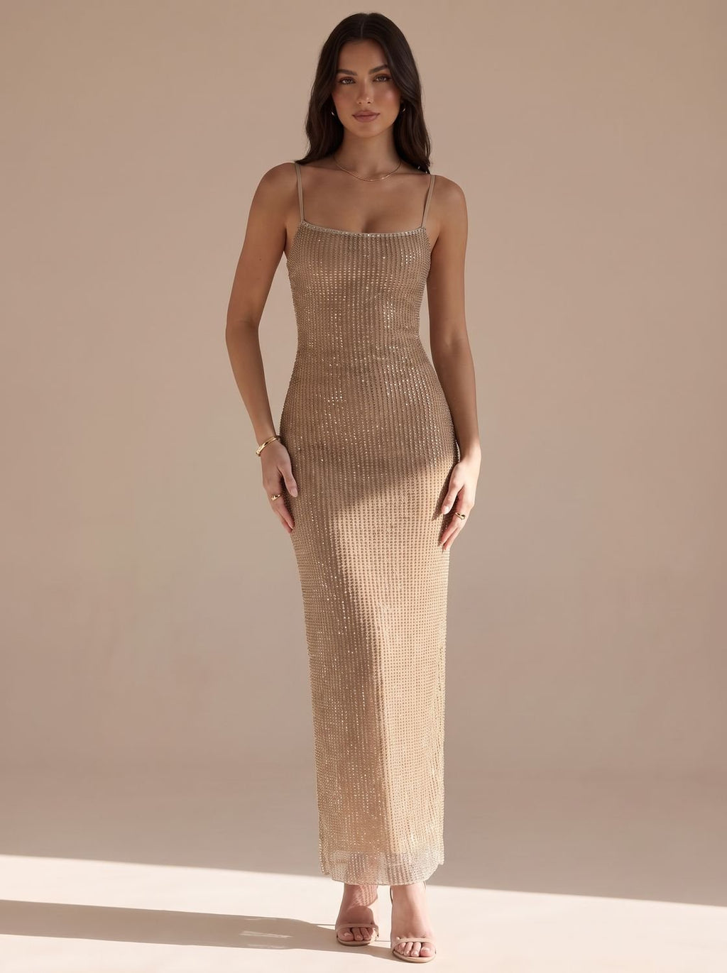 Women's Gold Glitter Spaghetti Strap Christmas Party Dress