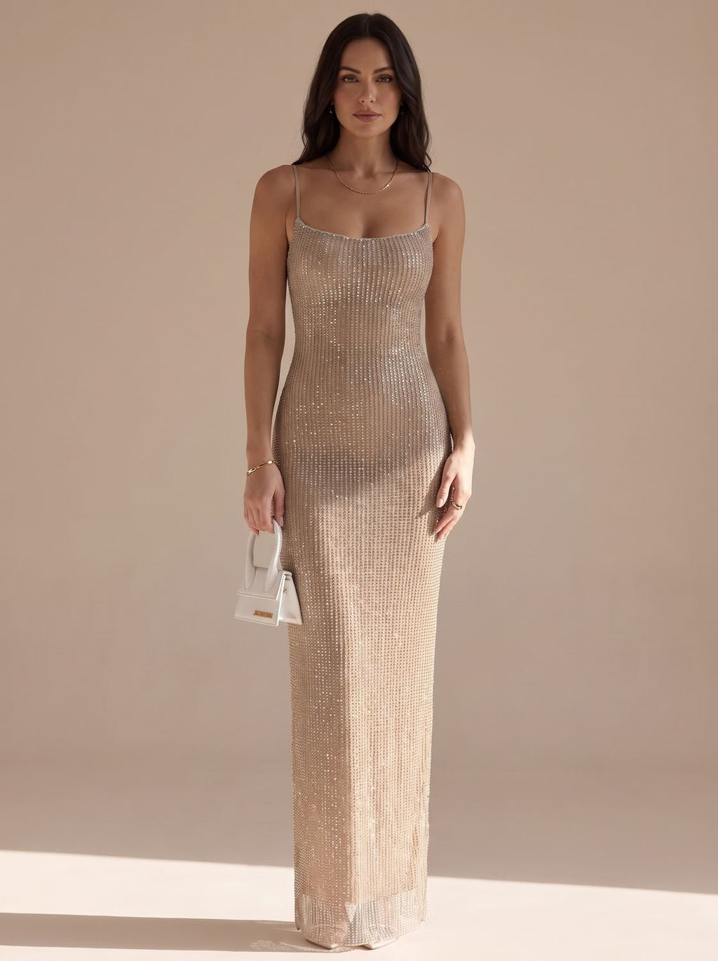 Women's Gold Glitter Spaghetti Strap Christmas Party Dress