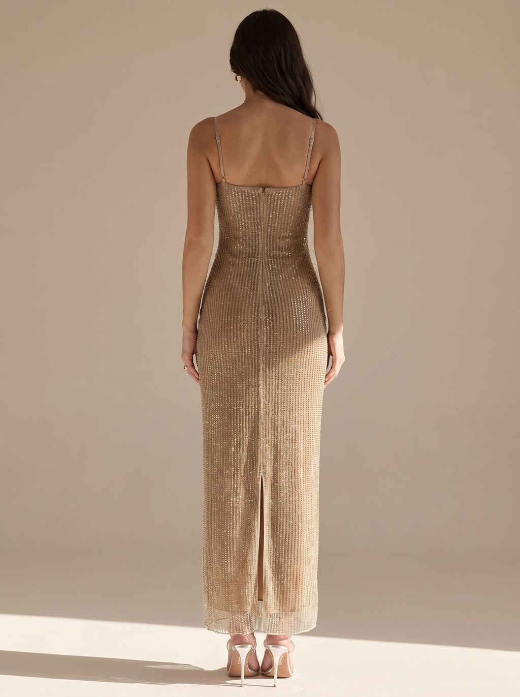 Women's Gold Glitter Spaghetti Strap Christmas Party Dress