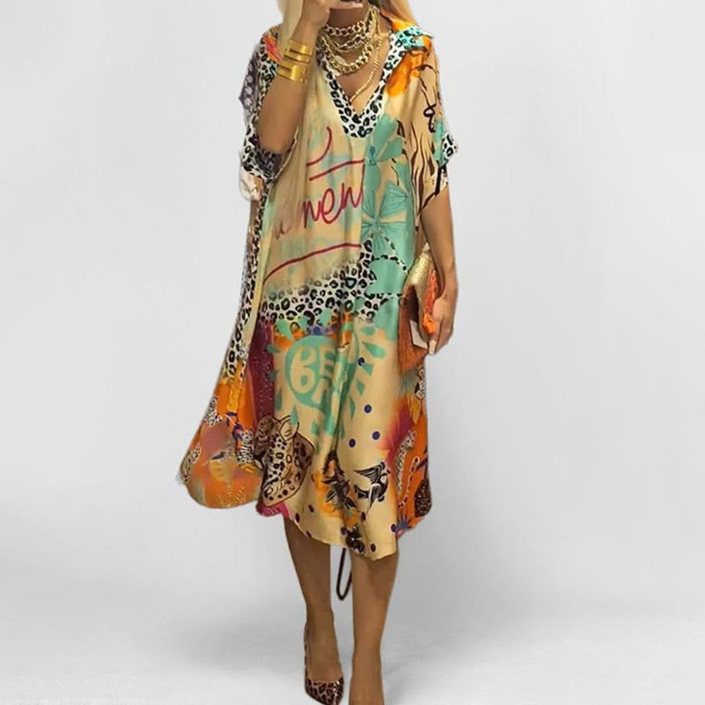 Women's Graphic Print V-Neck Relaxed Swing Tunic Dress