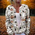 Women's Halloween Ghost Pumpkin Print Open-Front Cardigan - MultiColor