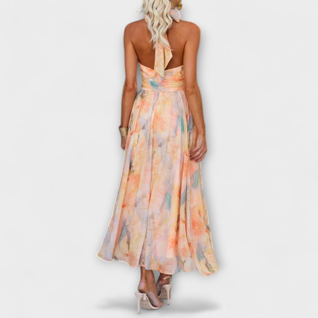 Women's Halter Neck Floral Maxi Cocktail Party Dress