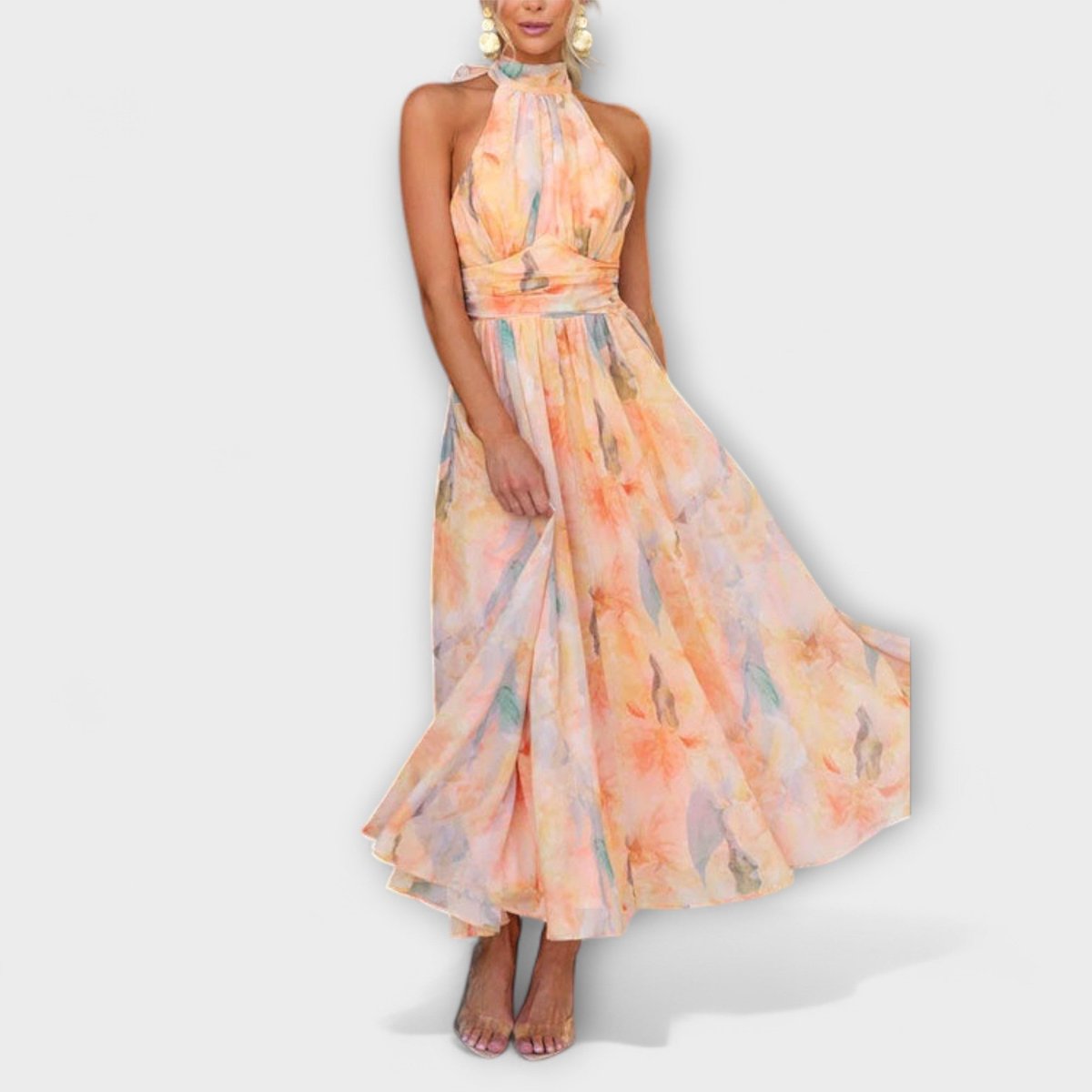 Women's Halter Neck Floral Maxi Cocktail Party Dress