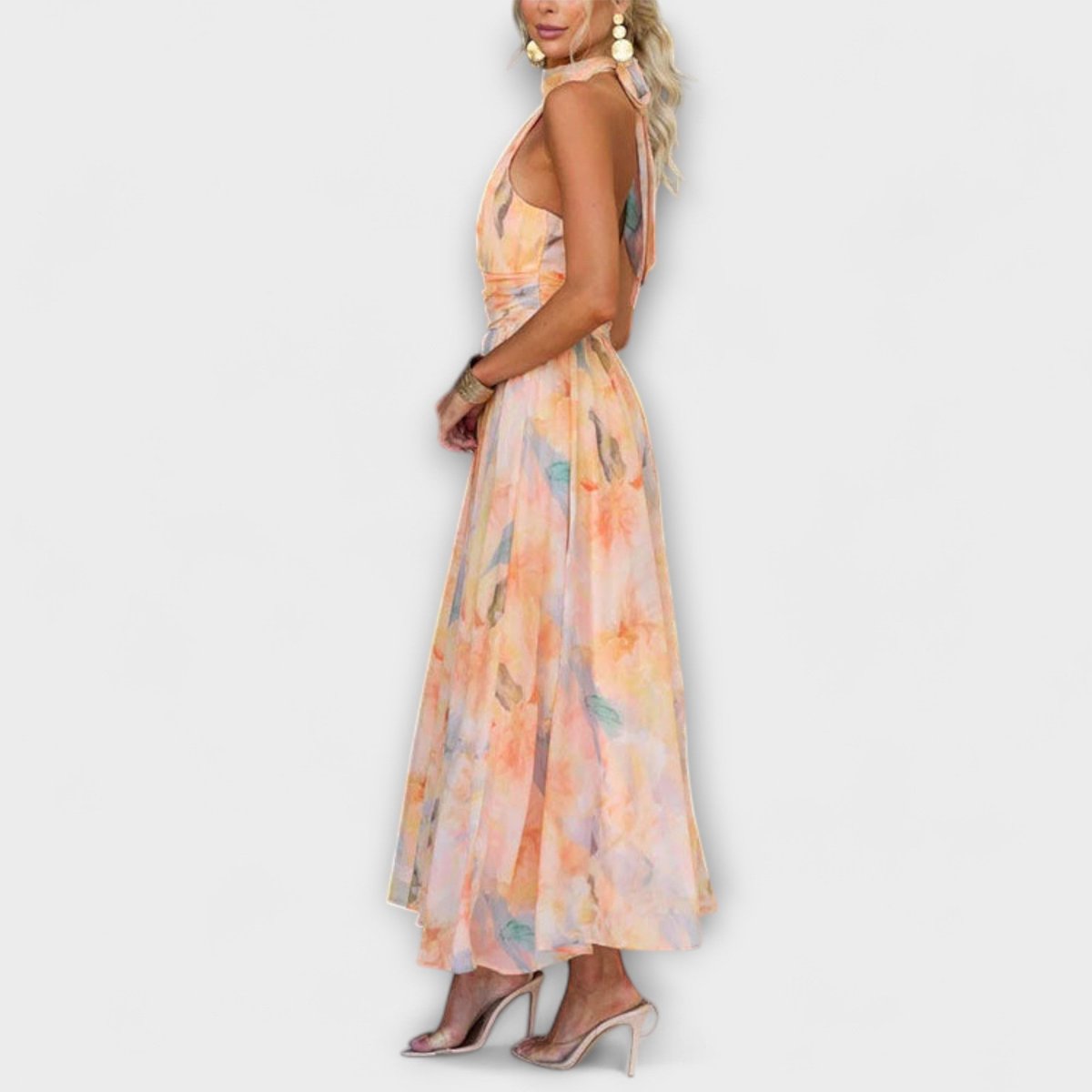 Women's Halter Neck Floral Maxi Cocktail Party Dress
