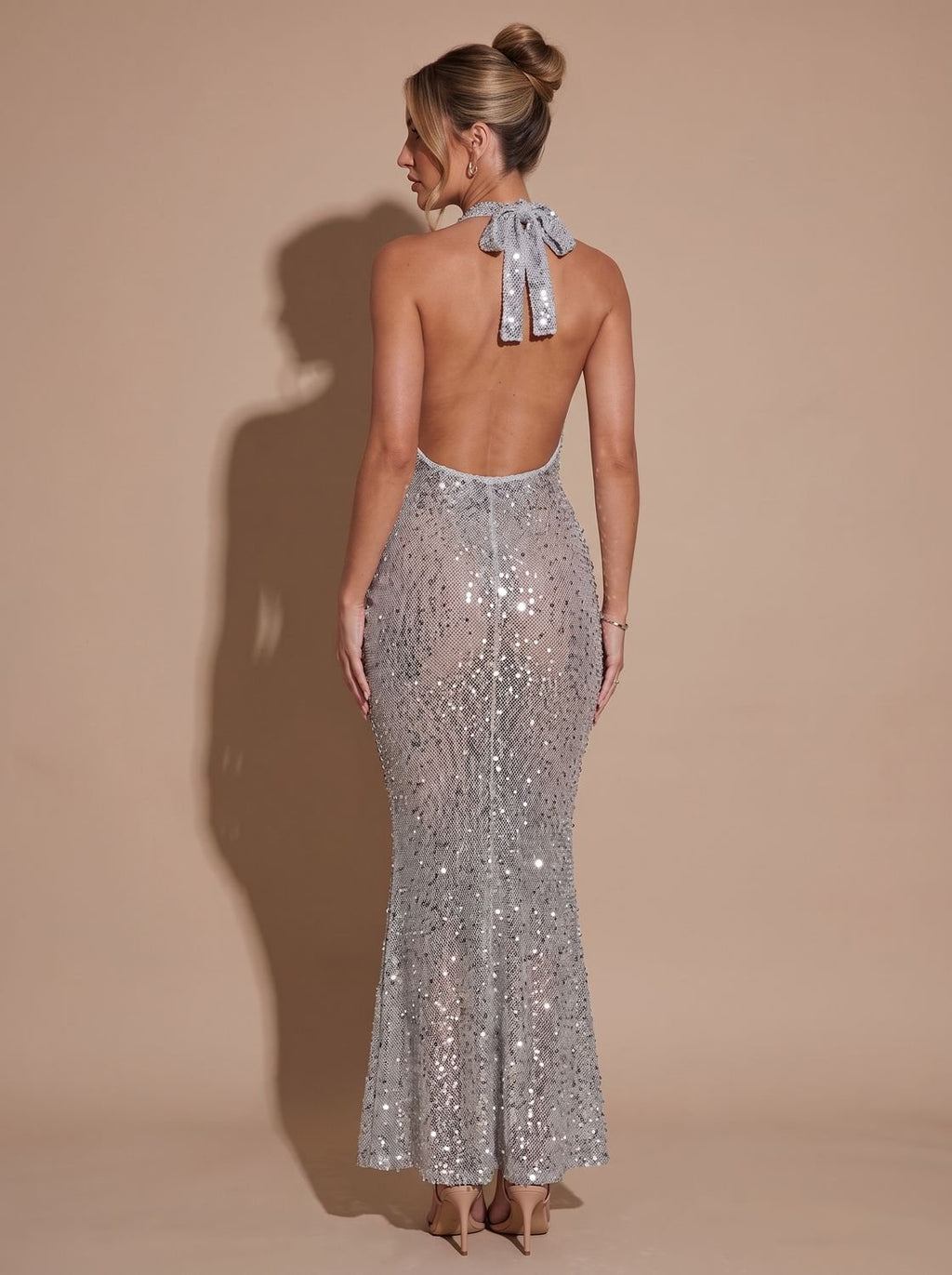 Women's Halter-Neck Sequin Maxi Dress Long Formal Gown