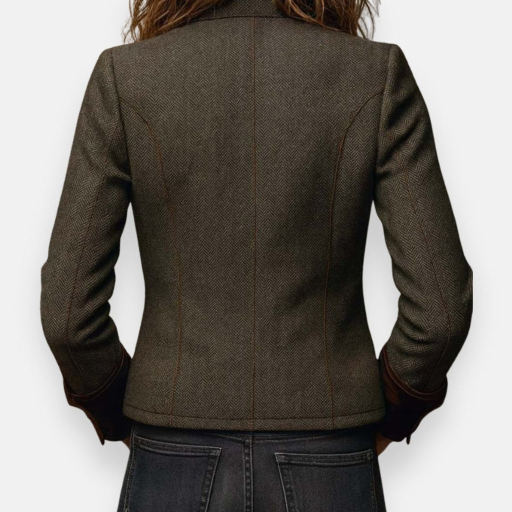 Women's Herringbone Tweed Button-Front Utility Jacket