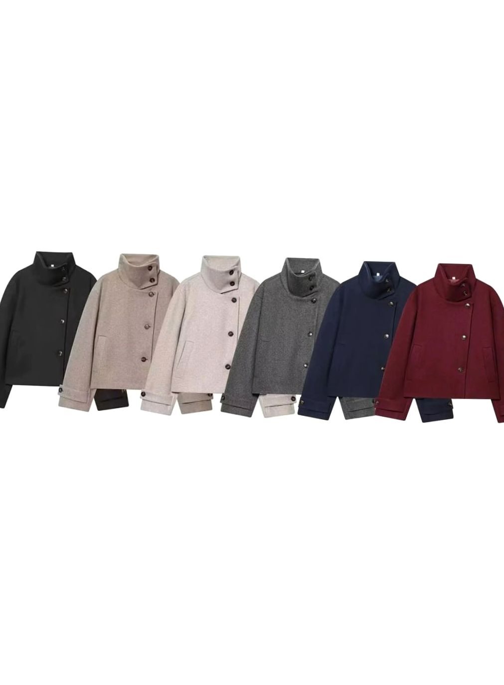 Women's High Neck Wool Blend Stand Collar Short Coat