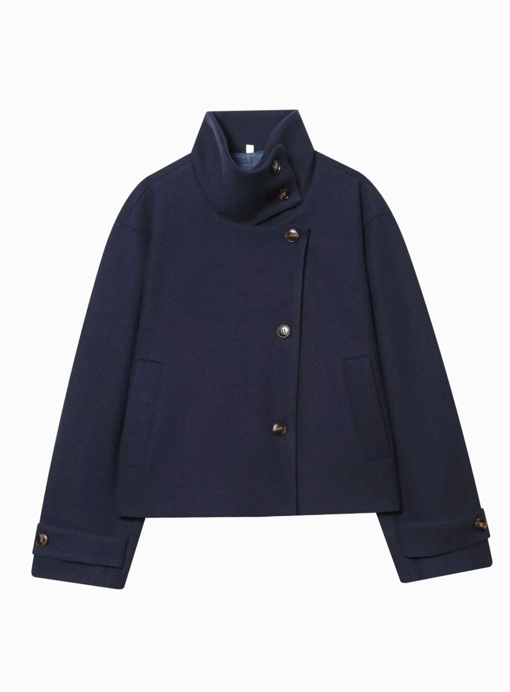 Women's High Neck Wool Blend Stand Collar Short Coat