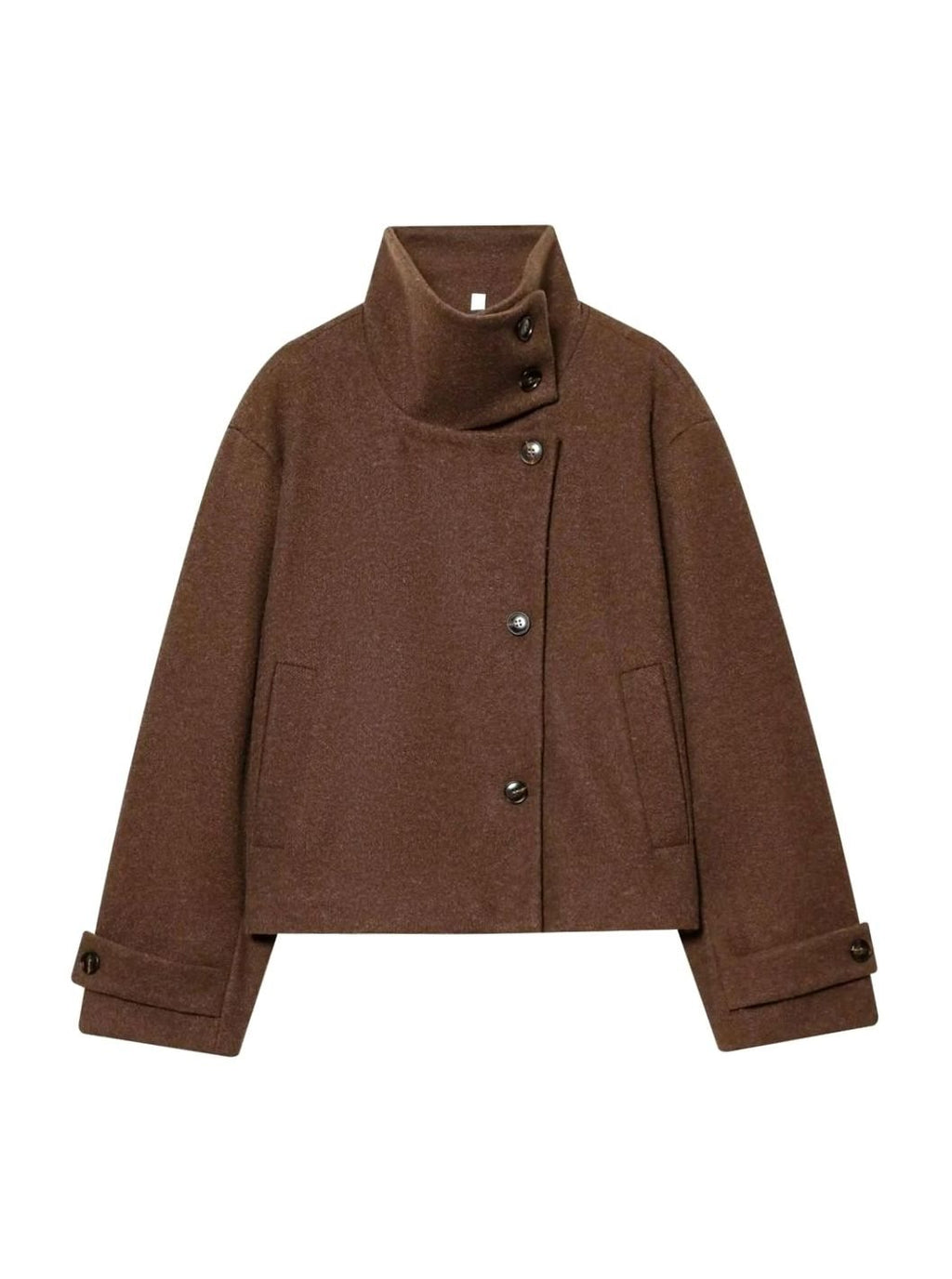 Women's High Neck Wool Blend Stand Collar Short Coat