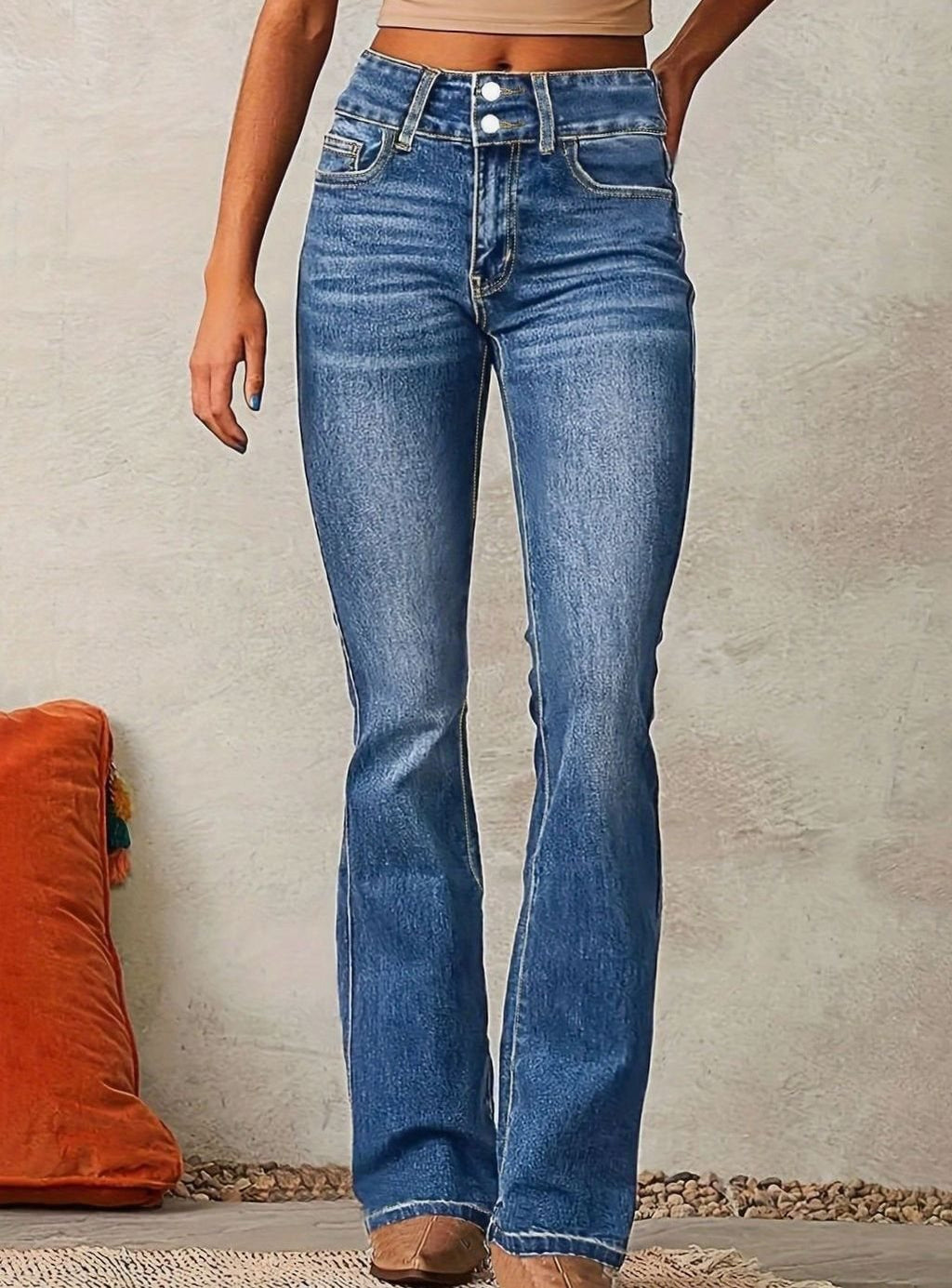 Women's High-Waist Flare Bootcut Pants Washed Denim - Sea Blue