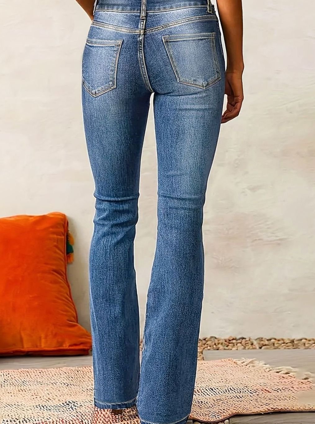 Women's High-Waist Flare Bootcut Pants Washed Denim