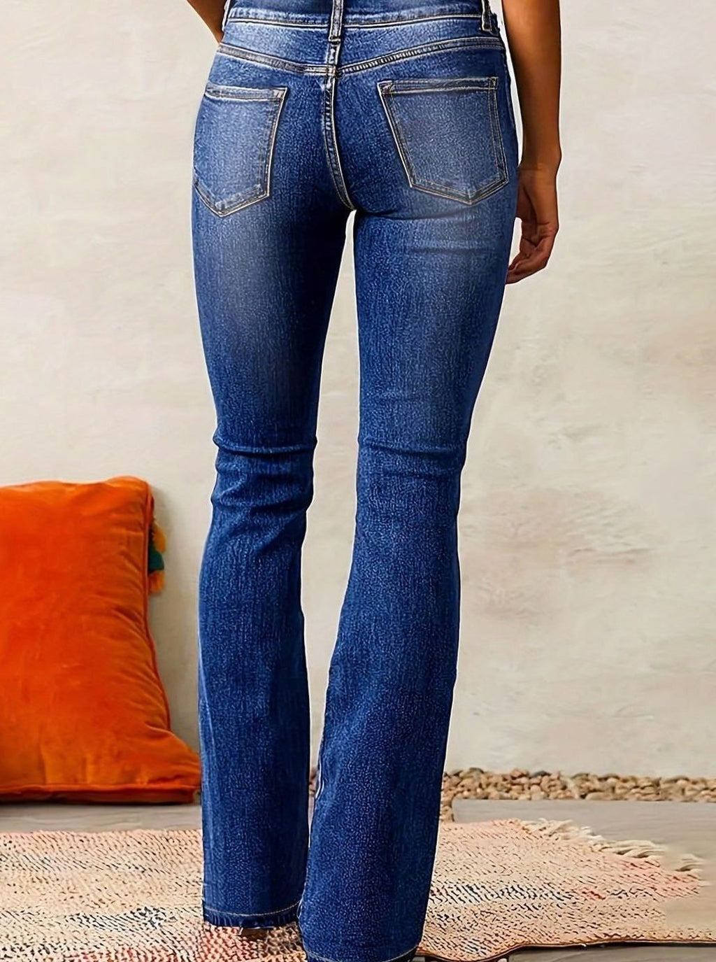 Women's High-Waist Flare Bootcut Pants Washed Denim