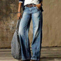 Women's High-Waist Relaxed Fit Faded Wide-Leg Jeans - Light Blue