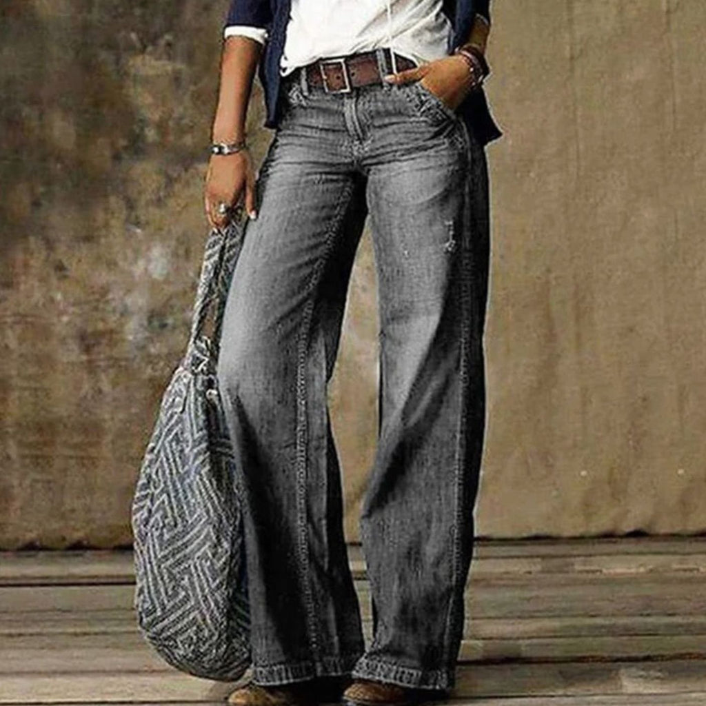 Women's High-Waist Relaxed Fit Faded Wide-Leg Jeans - Light Gray